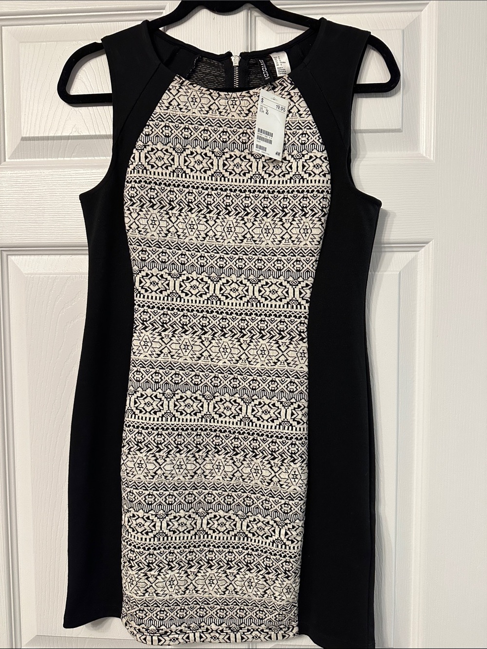 H&M Black and Cream Patterned Panel Mini Dress
